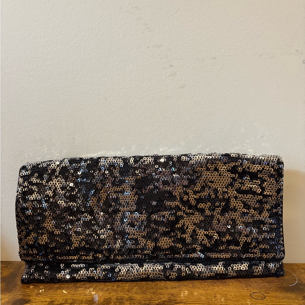 BCBGMaxAzria Black and Silver Sequin Clutch